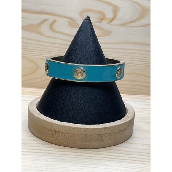 Turquoise & Gold-Tone Bangle Bracelet With Medallion Accents - Picture 2 of 5